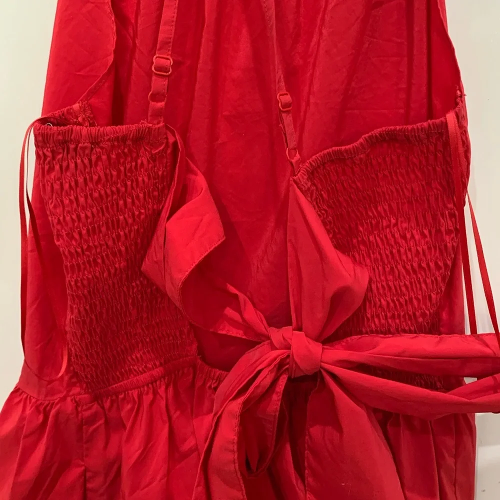 NEW Evereve Red Open Back Tiered Dress S | Coastal Cottagecore, Vacation Style